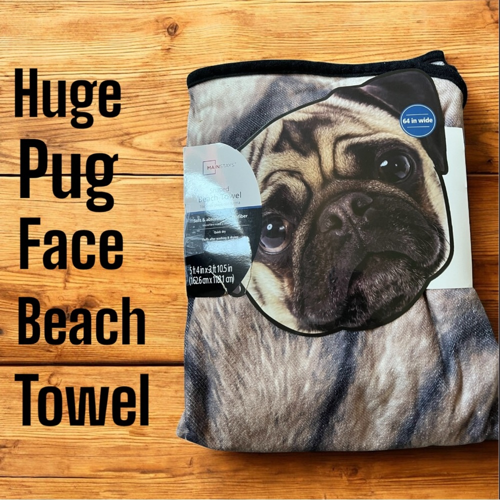 Huge Pug Face Beach Towel NWT